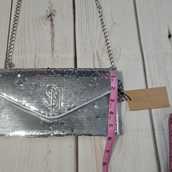 STEVE MADDEN BGLAMY Sequin Clutch Silver Shoulder Crossbody Bag Party - Picture 2 of 12